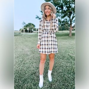 Pink Lily Plaid Shirt Dress XS